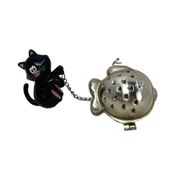 Black Cat & Fish Tea Infuser With Chain - Cute Novelty Tea Accessory For Cat Lov - Picture 2 of 4